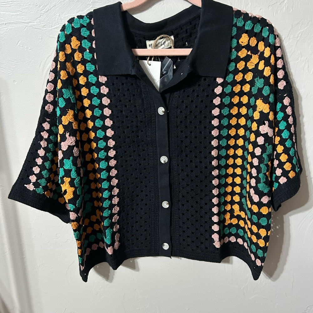 NWT Relaxed Fit Multi Color Crochet Top